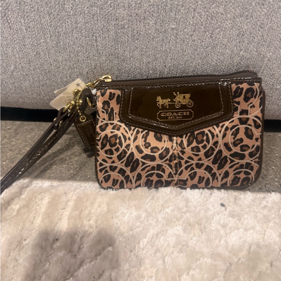 Coach Black and Tan Animal Print Wristlet - Picture 3 of 9